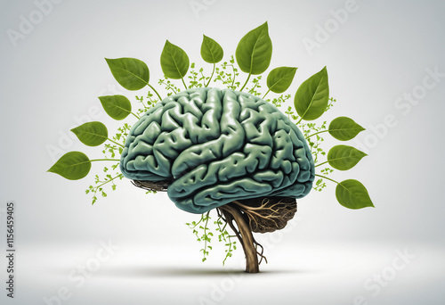 Brain with growing plants concept, Nurture Your Potential photo