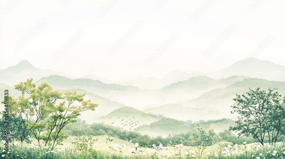 Digital Gradient Background Showcasing Nature and Monastic Life Digital Gradient Background Showcasing Nature and Monastic Life