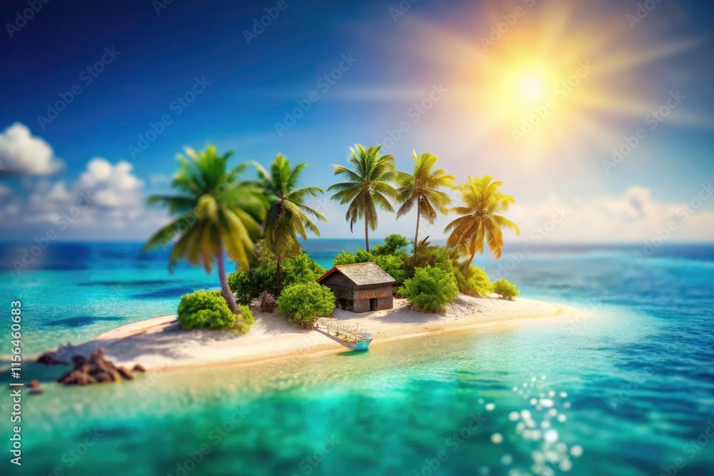 Miniature Desert Island Paradise: Tilt-Shift Photography, Tropical Island Escape, Secluded Beach, Tiny Island, Surreal Landscape Miniature Desert Island Paradise: Tilt-Shift Photography, Tropical Island Escape, Secluded Beach, Tiny Island, Surreal Landscape