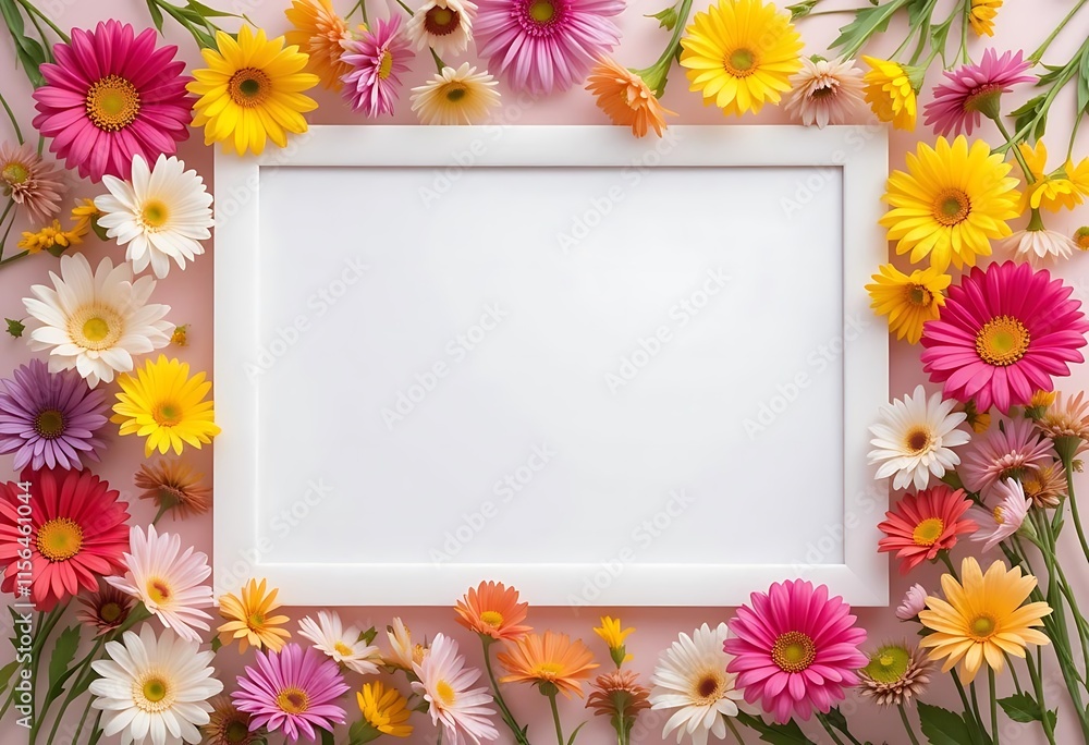 Colorful Gerbera Daisies Frame White Blank Picture Colorful Gerbera Daisies Frame White Blank Picture