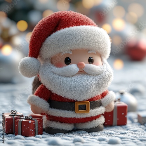 Blender simulated felt style, c4d simulated felt style, furry 3D icon, cute Santa Claus, smooth, Christmas character 3D icon design, right full model isometric view, clean background, pure white backg