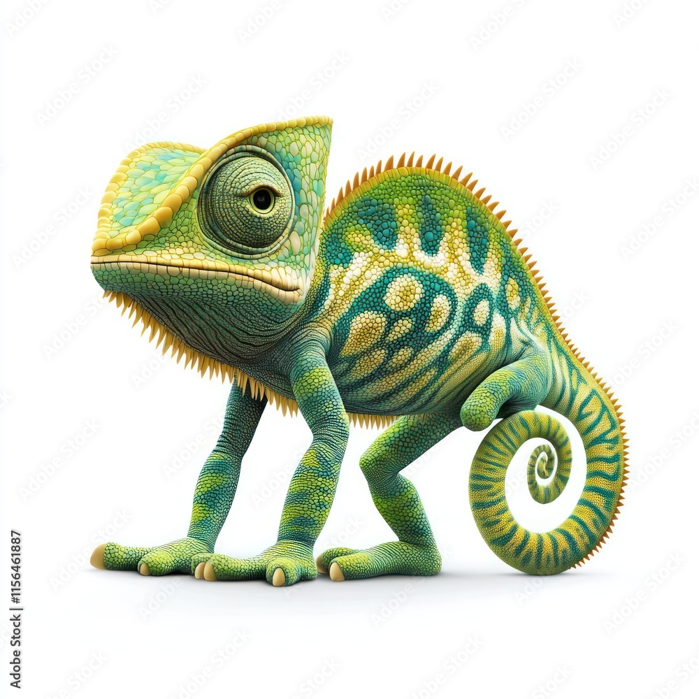 A charming chameleon blending into its surroundings. vector style art 3d illustration Isolated on White Background A charming chameleon blending into its surroundings. vector style art 3d illustration Isolated on White Background