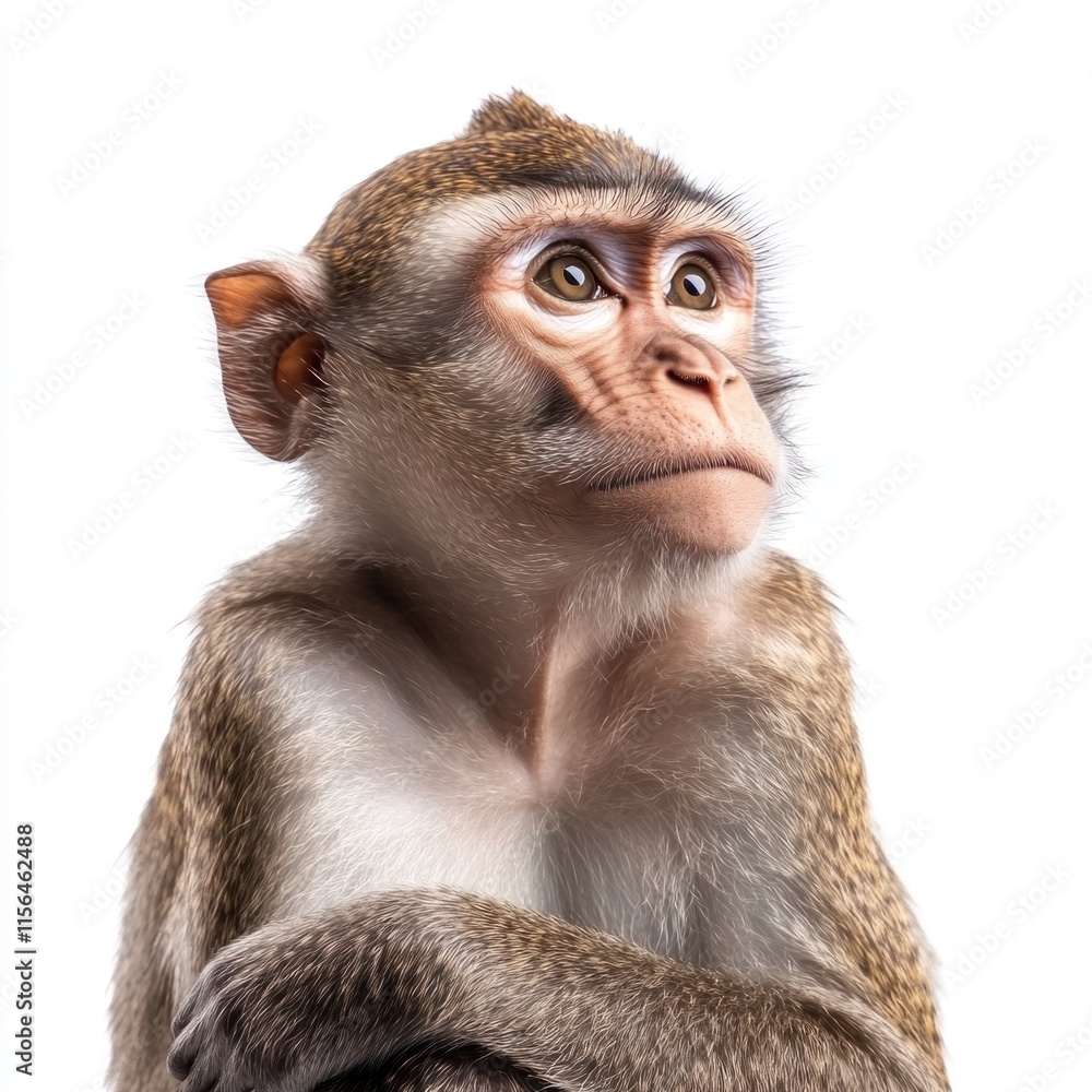 Monkey is gazing thoughtfully with a serene expression, evoking curiosity and calmness Monkey is gazing thoughtfully with a serene expression, evoking curiosity and calmness