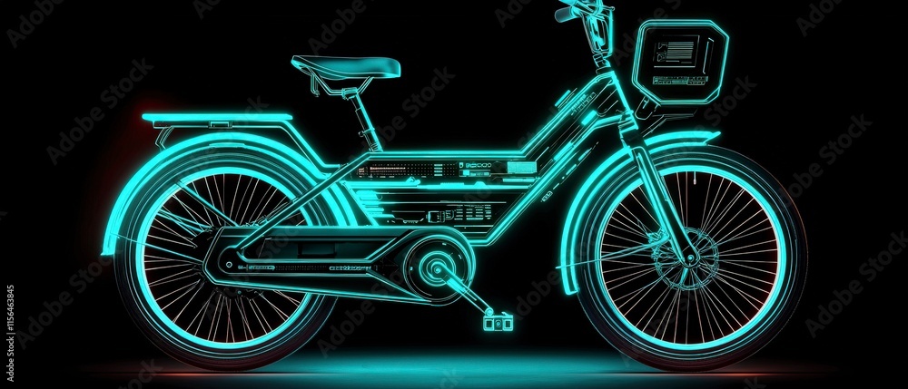 Fototapeta premium Futuristic Electric Bicycle Neon Glow Tech Design Innovation