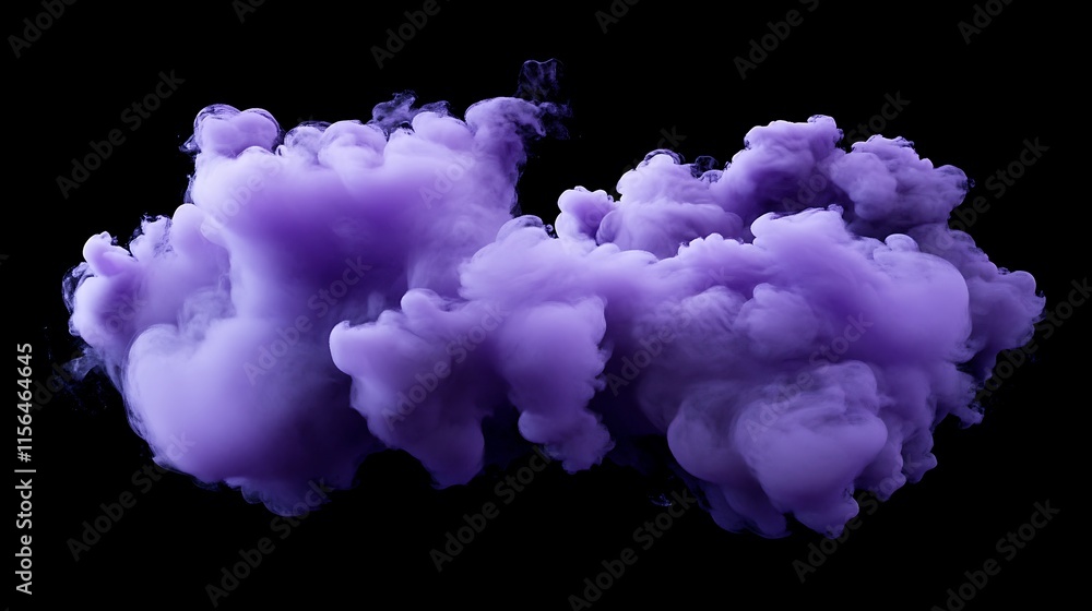 Fototapeta premium Ethereal Lavender Smoke Clouds Drifting Mysteriously Against Black Background: 3D Rendered Digital Artwork. AI Generated