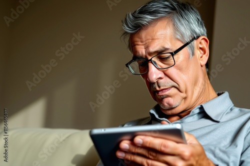 Wallpaper Mural Senior Man Using Tablet in Comfortable Living Room Setting Torontodigital.ca