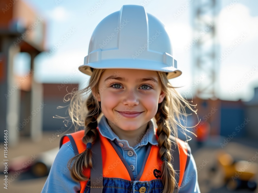 Cute Girl Construction Worker Hard Hat Safety Portrait Cute Girl Construction Worker Hard Hat Safety Portrait