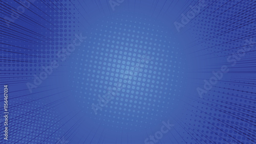 Blue comic rays background with halftone