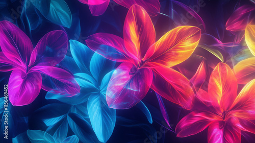 Glowing neon flowers background wallpaper