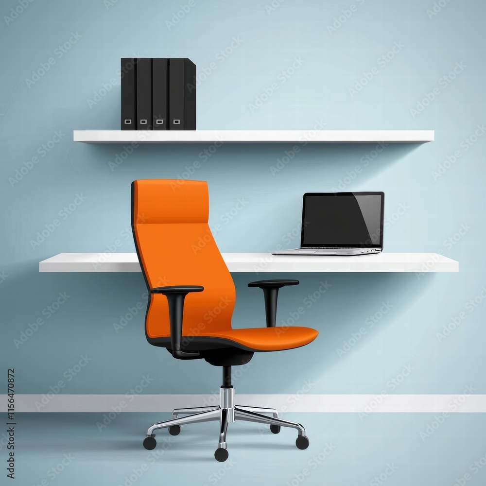 Modern Flat Workspace Design Featuring Orange Chair and Minimalist Decor Modern Flat Workspace Design Featuring Orange Chair and Minimalist Decor