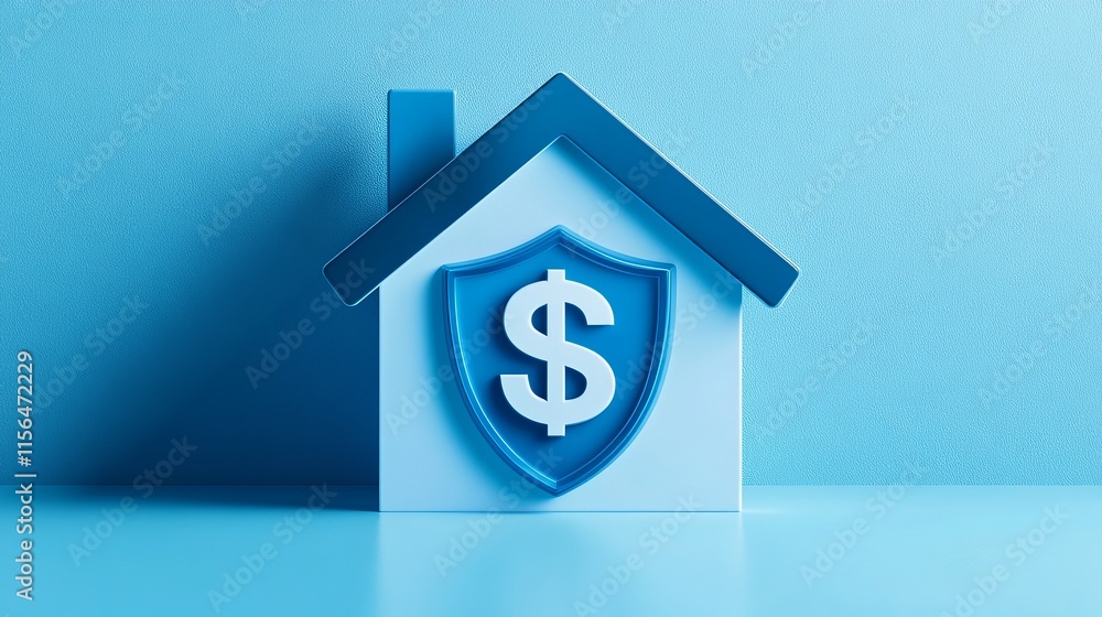 Blue house with a dollar sign shield symbolizing home finance security, real estate investment, and property insurance protection Blue house with a dollar sign shield symbolizing home finance security, real estate investment, and property insurance protection