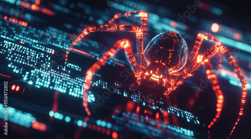 Cybersecurity Concept with Spider and Digital CodeCybersecurity Concept with Spider and Digital Code