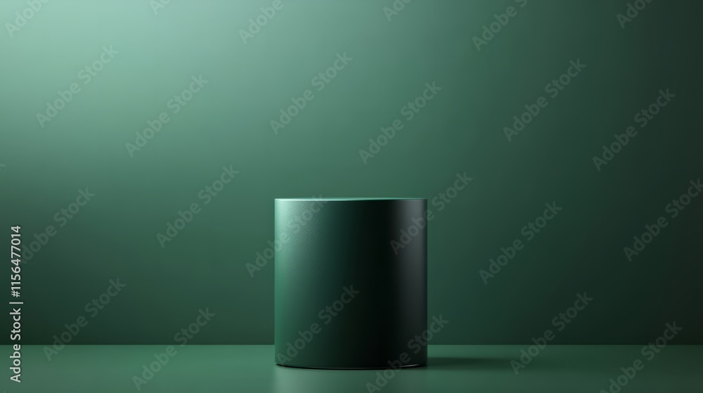 Cylindrical green podium with a minimalist look on a dark jade green background Cylindrical green podium with a minimalist look on a dark jade green background