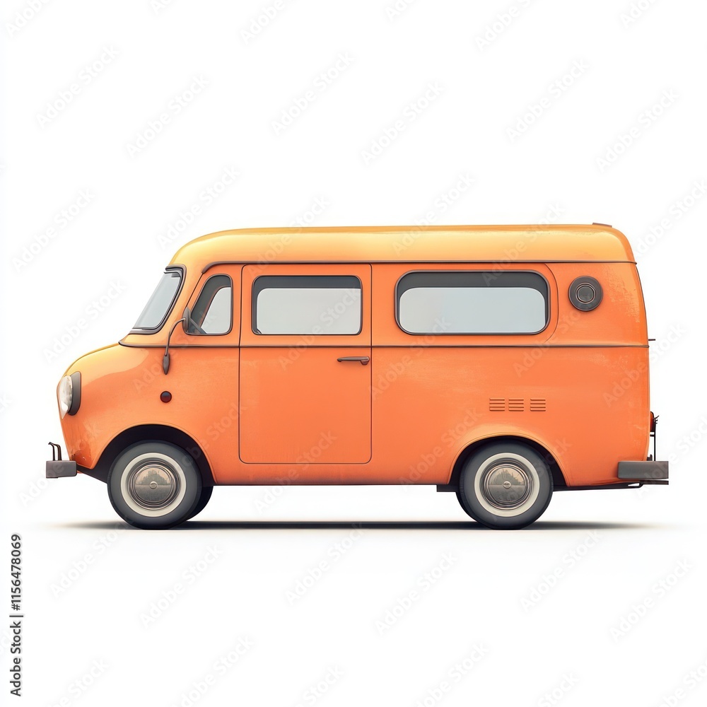 A charming orange van with a joyful look. vector style art 3d illustration Isolated on White Background A charming orange van with a joyful look. vector style art 3d illustration Isolated on White Background