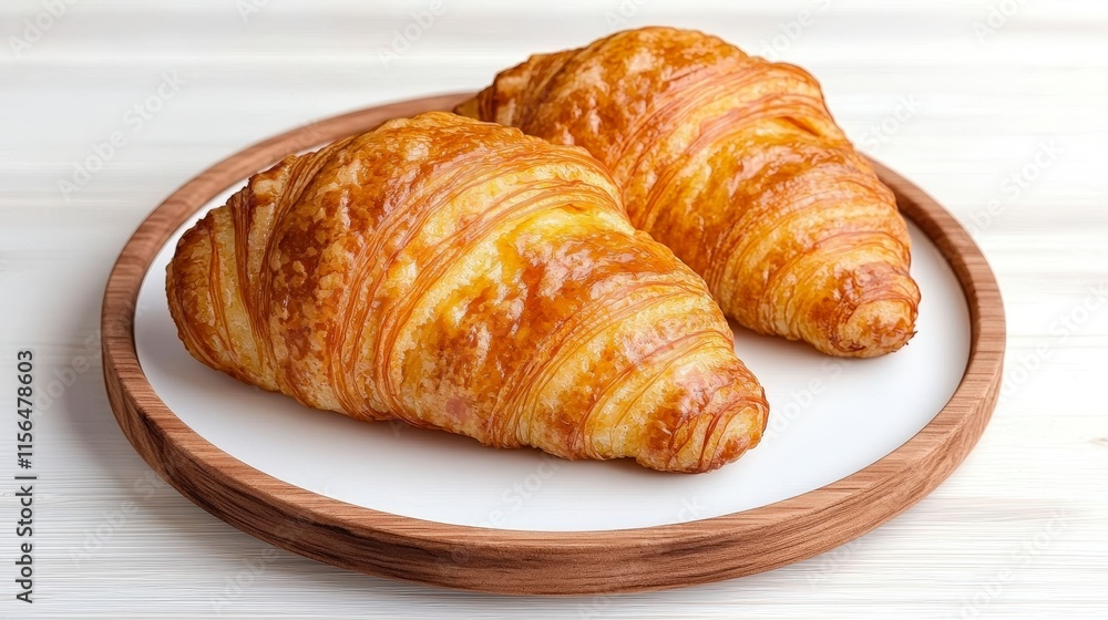 Delicious Golden Croissants on Wooden Tray Bakery Breakfast Food Photography Delicious Golden Croissants on Wooden Tray Bakery Breakfast Food Photography