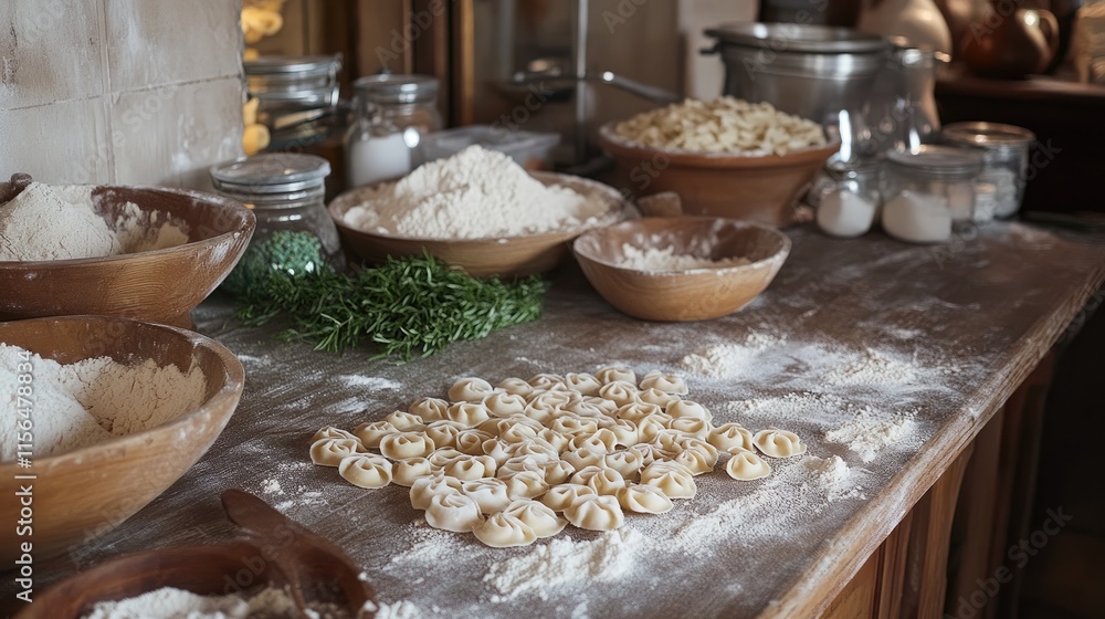 Fototapeta premium Rustic Kitchen: Homemade Pasta Preparation