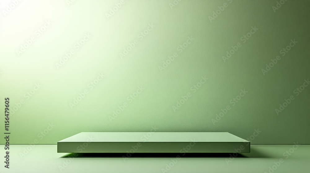 Elevated rectangular green podium with sharp lines on a light green gradient background Elevated rectangular green podium with sharp lines on a light green gradient background