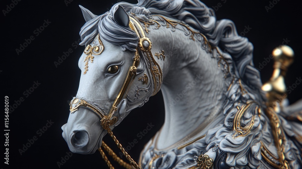 Elegant Gray Horse Statue With Gold Accents Elegant Gray Horse Statue With Gold Accents