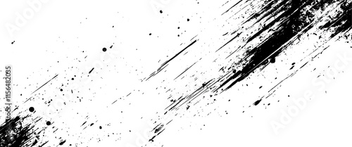 Vector abstract background with splashes of black ink on an white canvas with mask stroke isolated on white