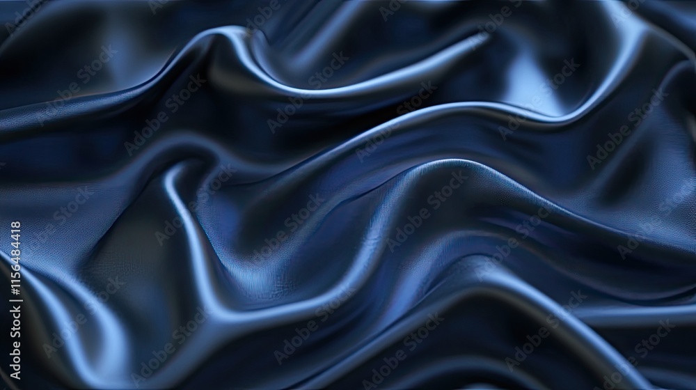 Fototapeta premium Dark Blue Silk Fabric Draped Smoothly Luxurious Waves
