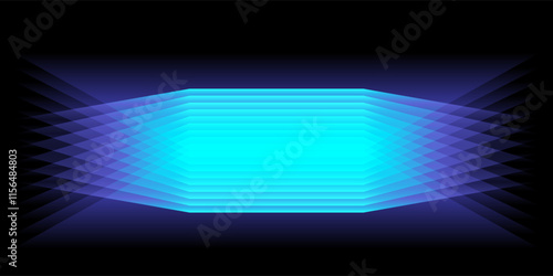 Abstract 3D perspective rectangles overlay pattern blue green light gradient on black background. Vector illustration in concept technology, modern, minimal