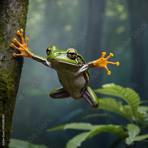 Rainforest Acrobat: Spencer's River Tree Frog Leaping Through the Canopy photo