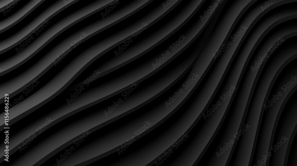 Fototapeta premium Abstract Black Waves 3D Render Dark Background Smooth Curves Cinematic Lighting Textu