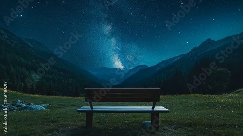 Podium placed in a scenic mountain meadow under a clear starlit sky