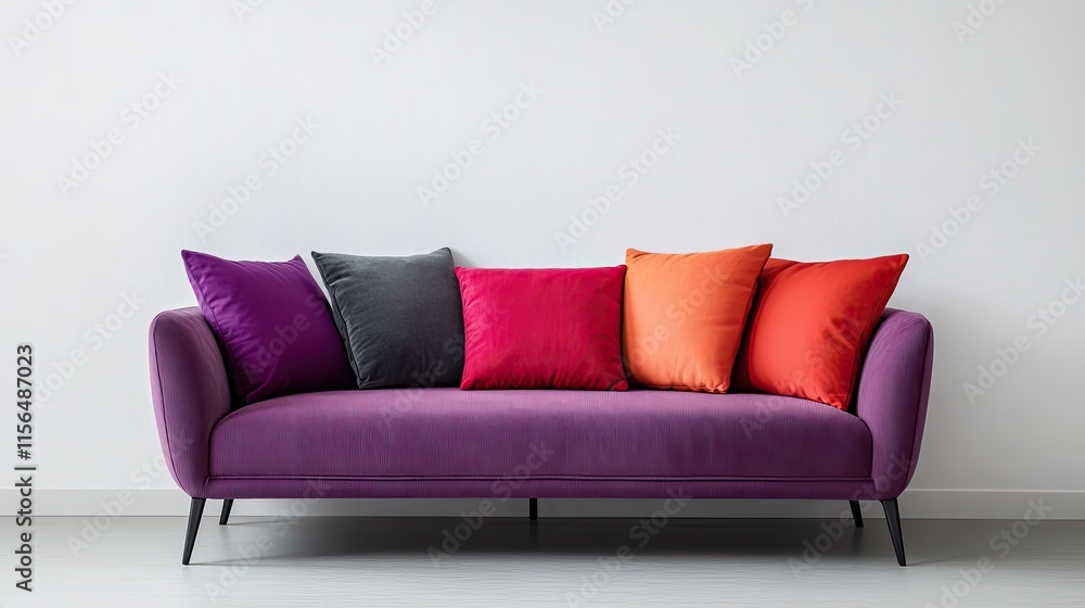 Purple Sofa with Colorful Pillows in a Room Purple Sofa with Colorful Pillows in a Room