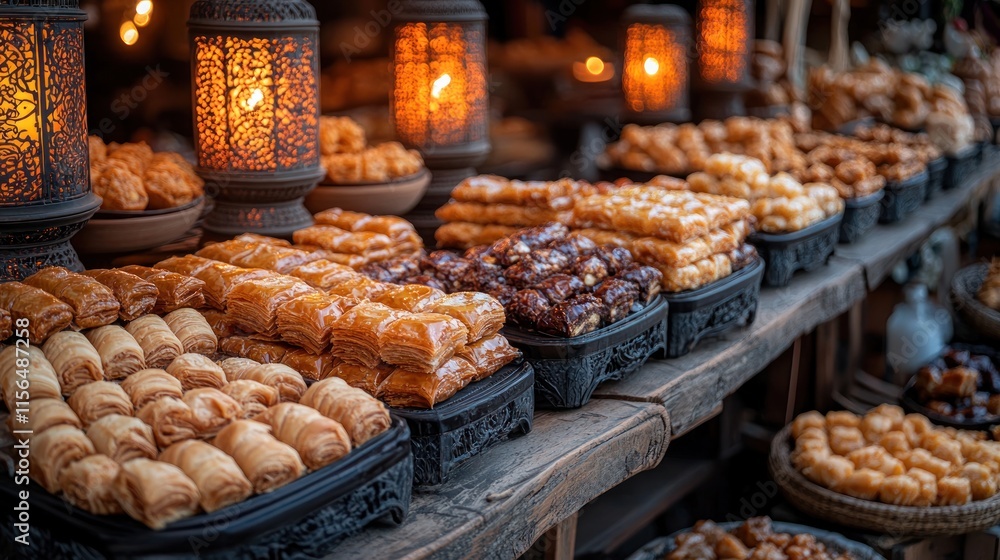 Obraz premium A vibrant display of assorted pastries in a market setting.