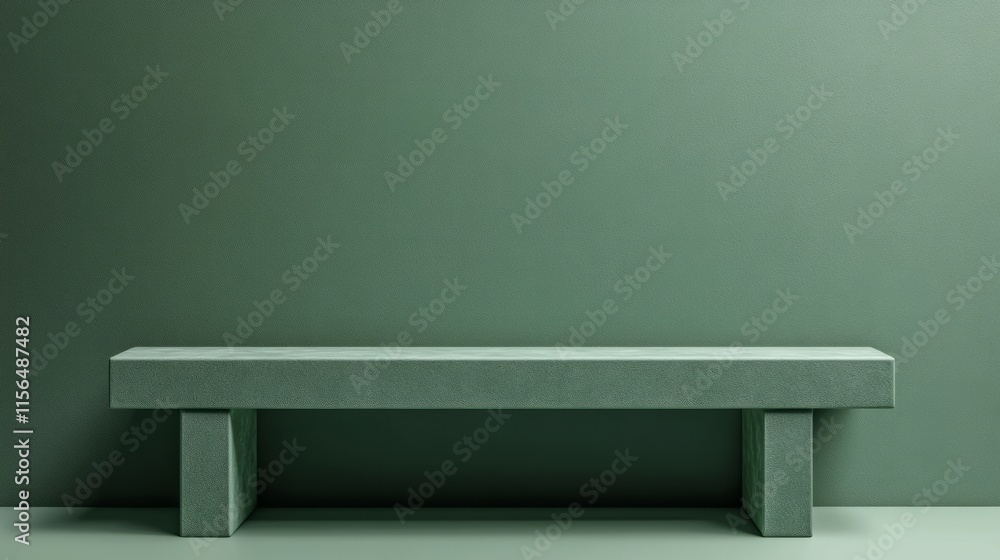 Simple green podium with a beveled edge, placed on a monochrome green background Simple green podium with a beveled edge, placed on a monochrome green background