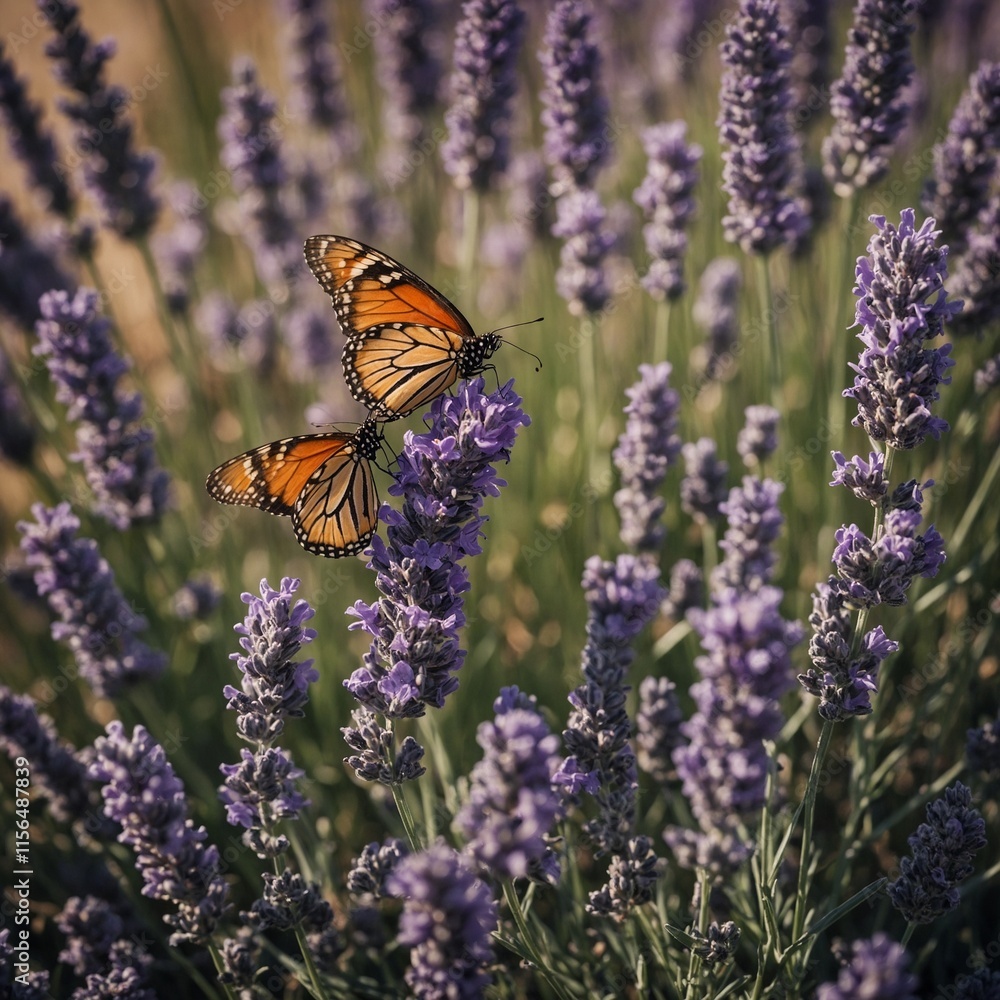 Butterflies fluttering around a lavender field. Butterflies fluttering around a lavender field.