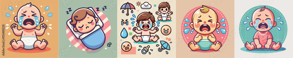Vector collection of crying babies Vector collection of crying babies
