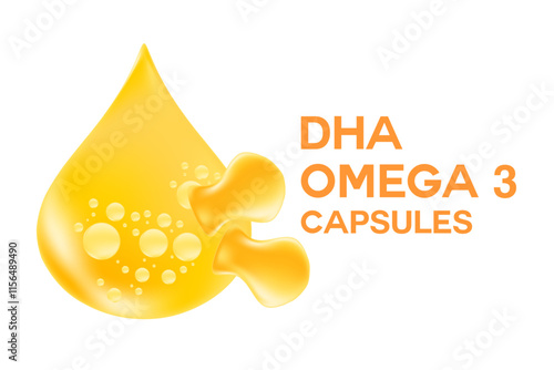 3D omega 3 fish oil soft gel capsules in a shape of fish gummies. Glowing golden oil drop isolated, transparent background. Healthy vitamin D3, ocean krill oil DHA, EPA supplement vector illustration.