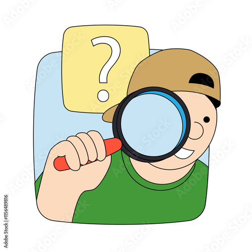 Man with a magnifying glass searching for information