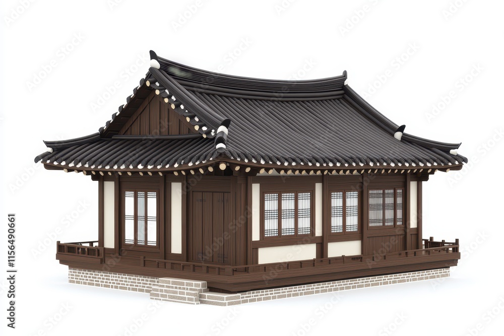 Obraz premium Traditional Korean wooden house model on white background