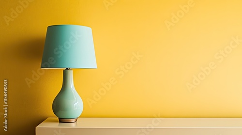 Teal Table Lamp Against Yellow Wall