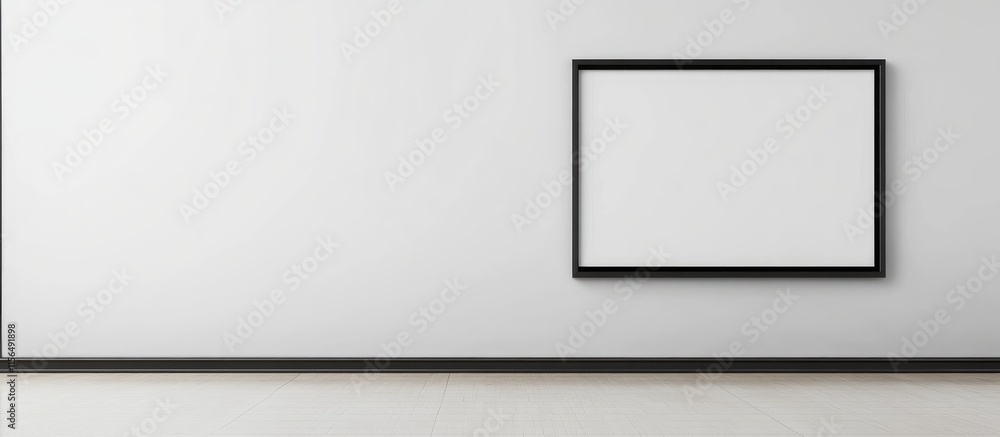Black frame on white wall in hallway featuring spacious empty copyspace for customizable text or artwork display Black frame on white wall in hallway featuring spacious empty copyspace for customizable text or artwork display