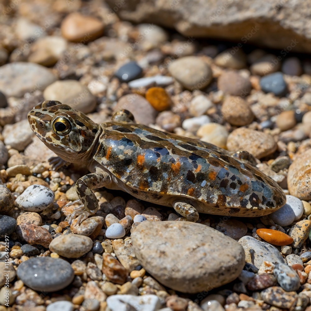 Fototapeta premium Stealthy Beauty: Galaxias Fontanus Blending with Riverbed Stones
