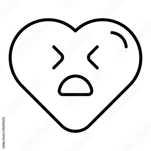 Heart symbol with a melancholic expression, featuring subtle tear details and soft tones