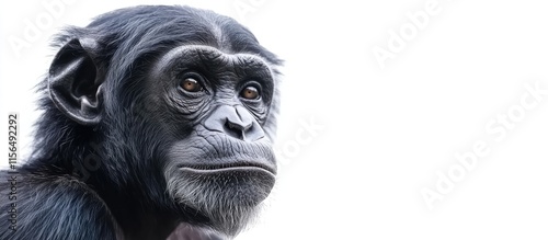 Black Crested Gibbon Portrait on White Background Captivating Close Up of Muzzle Highlighting Unique Hair Coloration and Expression