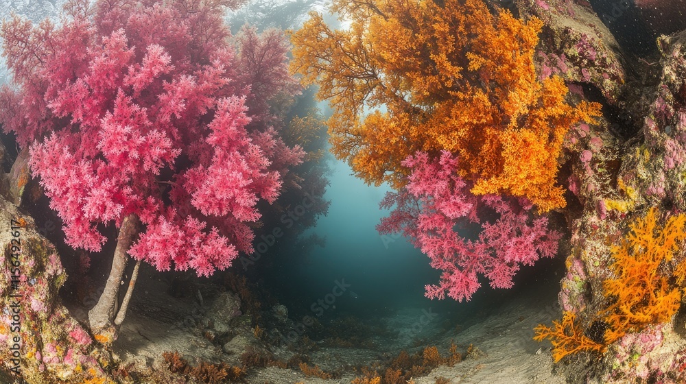 Vibrant pink and orange coral underwater. Vibrant pink and orange coral underwater.