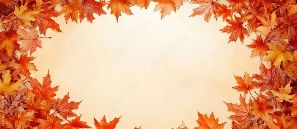 Autumn foliage border with gradient leaves framing an empty text space for seasonal messages or invitations Autumn foliage border with gradient leaves framing an empty text space for seasonal messages or invitations