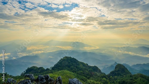 Time lapse of Doi pha mon mountains at sunrise, Chiang Rai, Thailand. photo