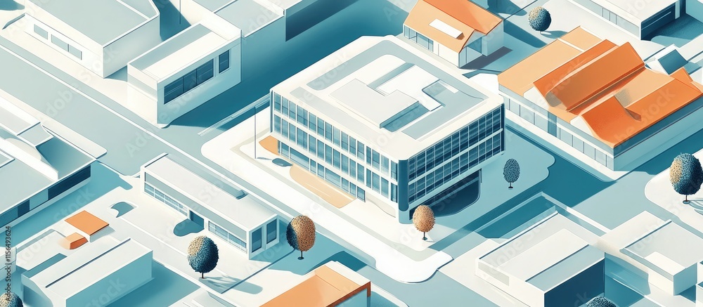 Aerial perspective of modern urban architecture showcasing buildings and open area ideal for text overlay or design projects Aerial perspective of modern urban architecture showcasing buildings and open area ideal for text overlay or design projects