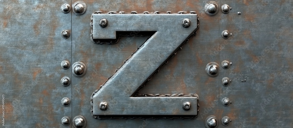 3D Industrial Metal Letter Z Wrought Iron Font Uppercase On Rustic Background With Blank Space For Custom Text or Branding 3D Industrial Metal Letter Z Wrought Iron Font Uppercase On Rustic Background With Blank Space For Custom Text or Branding