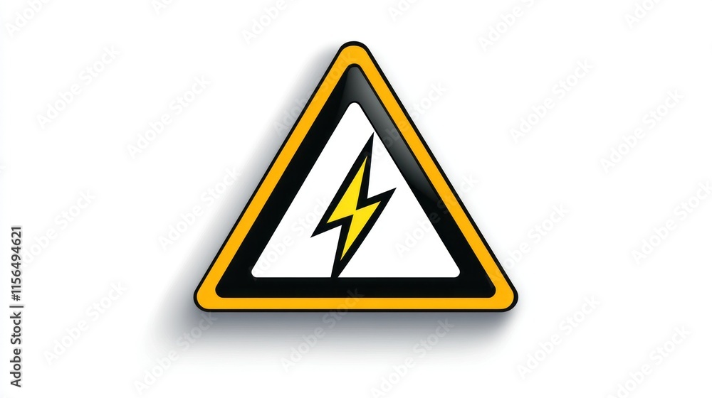 A detailed electrical hazard icon with a strong black triangle and vivid yellow borders, showcasing a centered lightning bolt on a plain white label A detailed electrical hazard icon with a strong black triangle and vivid yellow borders, showcasing a centered lightning bolt on a plain white label