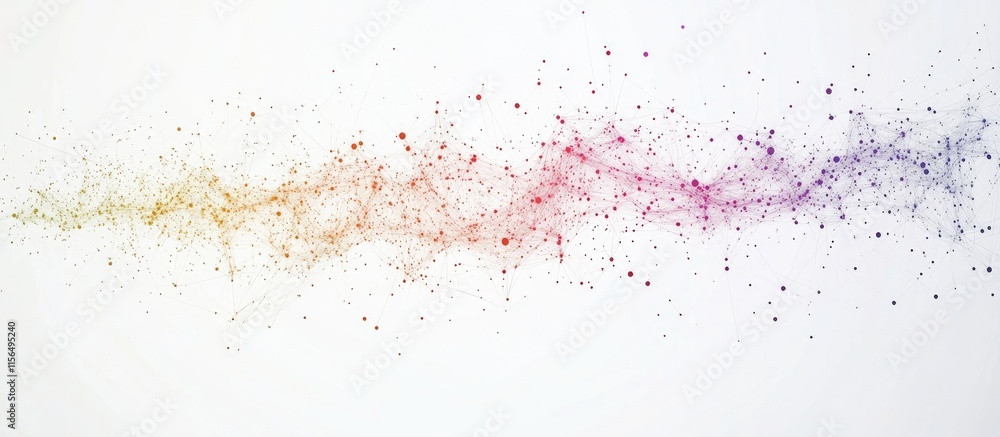 Obraz premium Colorful Abstract Digital Network with Interconnected Dots and Lines on a White Background for Creative Text Placement