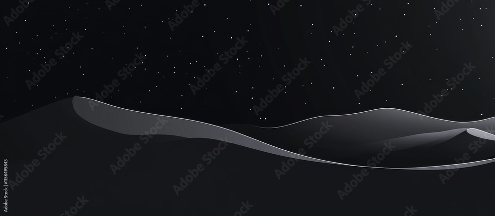Fototapeta premium Black desert landscape featuring dark sand dunes and starry sky ideal for creating custom text or messaging in a dramatic setting