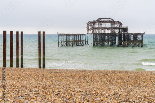 The remains of the destroyed West Pier in Brighton, East Sussex, England, UK photo